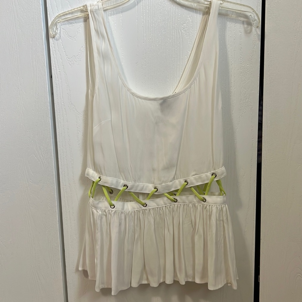 Material girl white lime green corset style horizontal detail ruffle Bottom s